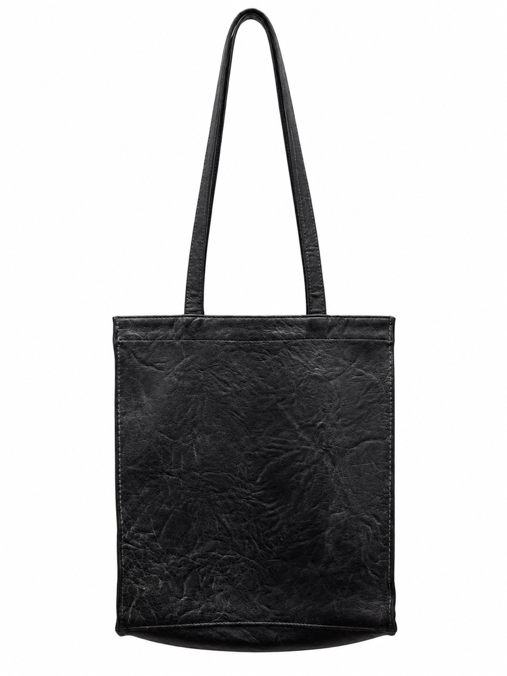 Black Faux Leather Tote Bag Zip Strap Vegan Purse Boho